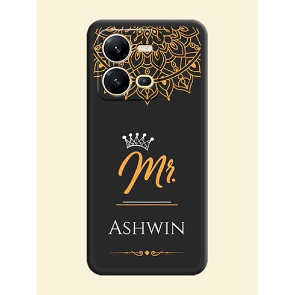 Mr Name with Floral Design on Personalised Space Black Soft Matte Cases - Vivo V25 5G Mr Name with Floral Design on Personalised Space Black Soft Matte Cases - Vivo V25 5G