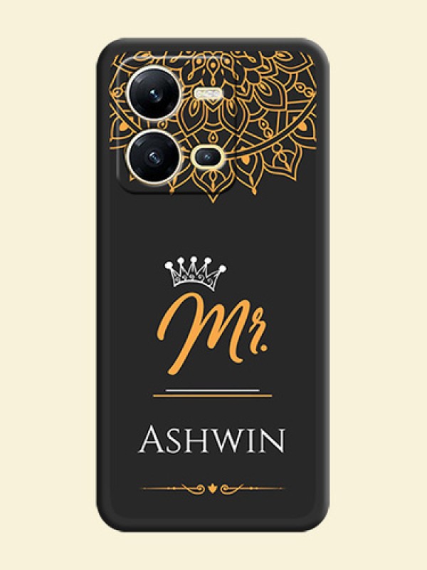Mr Name with Floral Design  on Personalised Space Black Soft Matte Cases - Vivo V25 5G