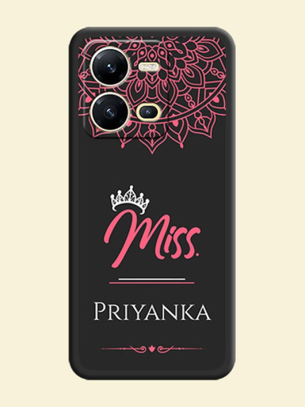 Mrs Name with Floral Design on Space Black Personalized Soft Matte Phone Covers - Vivo V25 5G