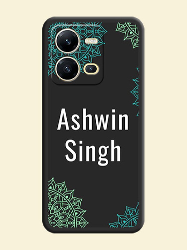 Your Name with Floral Design on Space Black Custom Soft Matte Back Cover - Vivo V25 5G