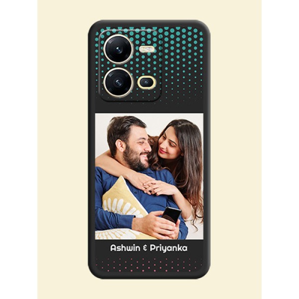 Faded Dots with Grunge Photo Frame and Text on Space Black Custom Soft Matte Phone Cases - Vivo V25 5G Faded Dots with Grunge Photo Frame and Text on Space Black Custom Soft Matte Phone Cases - Vivo V25 5G