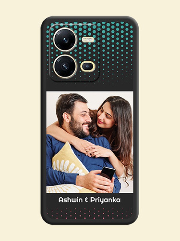 Faded Dots with Grunge Photo Frame and Text on Space Black Custom Soft Matte Phone Cases - Vivo V25 5G