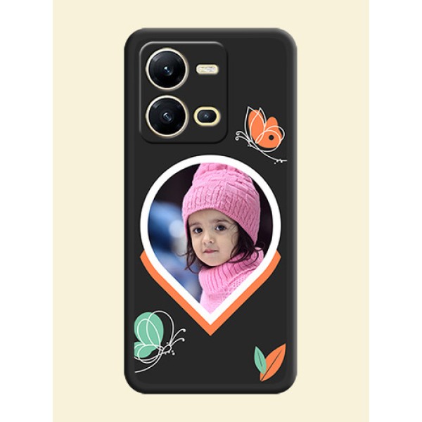 Upload Pic With Simple Butterly Design On Space Black Personalized Soft Matte Phone Covers -Vivo V25 5G Upload Pic With Simple Butterly Design On Space Black Personalized Soft Matte Phone Covers -Vivo V25 5G