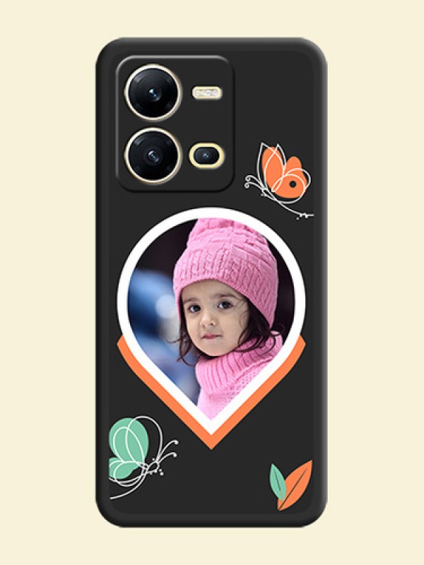 Upload Pic With Simple Butterly Design On Space Black Personalized Soft Matte Phone Covers -Vivo V25 5G