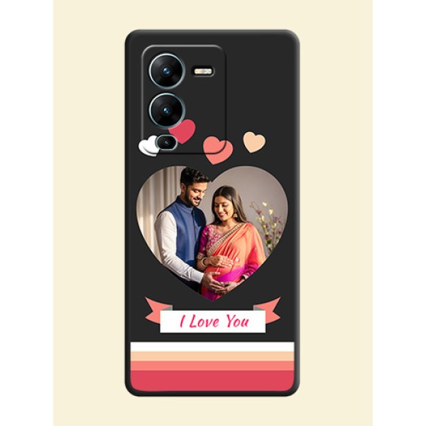 Love Shaped Photo with Colorful Stripes on Personalised Space Black Soft Matte Cases - Vivo V25 Pro 5G Love Shaped Photo with Colorful Stripes on Personalised Space Black Soft Matte Cases - Vivo V25 Pro 5G