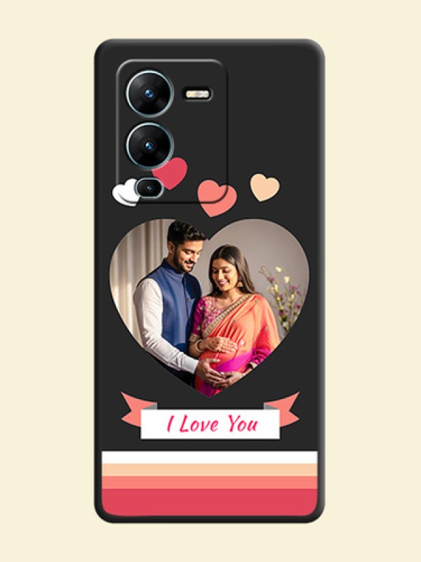 Love Shaped Photo with Colorful Stripes on Personalised Space Black Soft Matte Cases - Vivo V25 Pro 5G