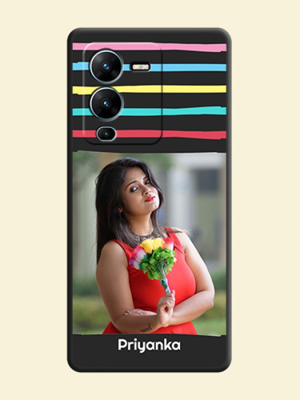 Multicolor Lines with Image on Space Black Personalized Soft Matte Phone Covers - Vivo V25 Pro 5G