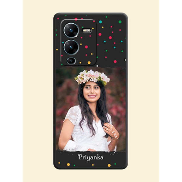 Multicolor Dotted Pattern with Text on Space Black Custom Soft Matte Phone Back Cover - Vivo V25 Pro 5G Multicolor Dotted Pattern with Text on Space Black Custom Soft Matte Phone Back Cover - Vivo V25 Pro 5G