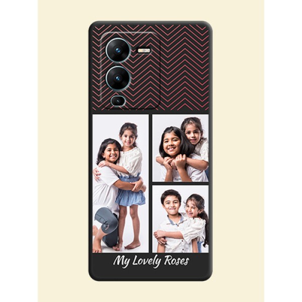 Wave Pattern with 3 Image Holder on Space Black Custom Soft Matte Back Cover - Vivo V25 Pro 5G Wave Pattern with 3 Image Holder on Space Black Custom Soft Matte Back Cover - Vivo V25 Pro 5G