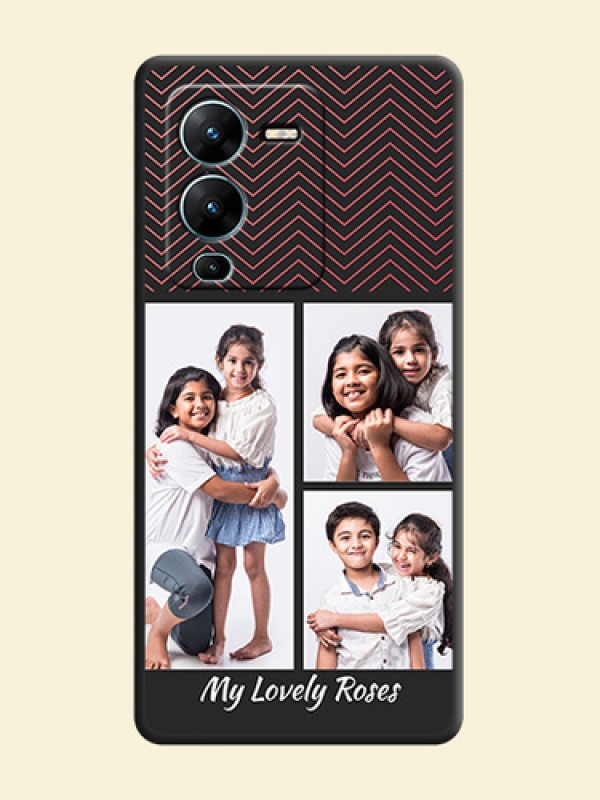 Wave Pattern with 3 Image Holder on Space Black Custom Soft Matte Back Cover - Vivo V25 Pro 5G