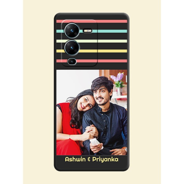 Color Stripes with Photo and Text on Photo on Space Black Soft Matte Mobile Case - Vivo V25 Pro 5G Color Stripes with Photo and Text on Photo on Space Black Soft Matte Mobile Case - Vivo V25 Pro 5G