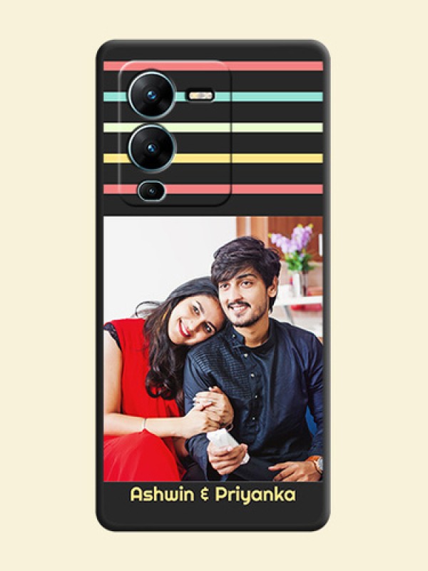 Color Stripes with Photo and Text on Photo on Space Black Soft Matte Mobile Case - Vivo V25 Pro 5G