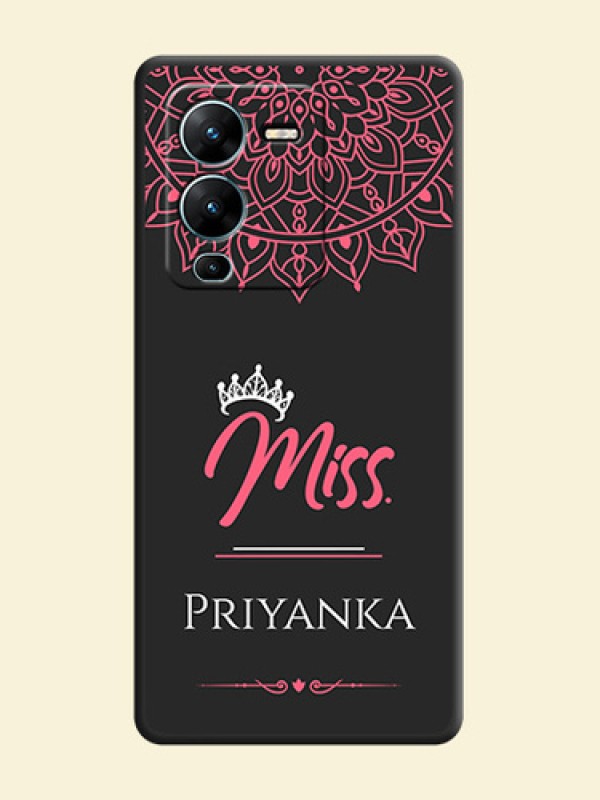 Mrs Name with Floral Design on Space Black Personalized Soft Matte Phone Covers - Vivo V25 Pro 5G