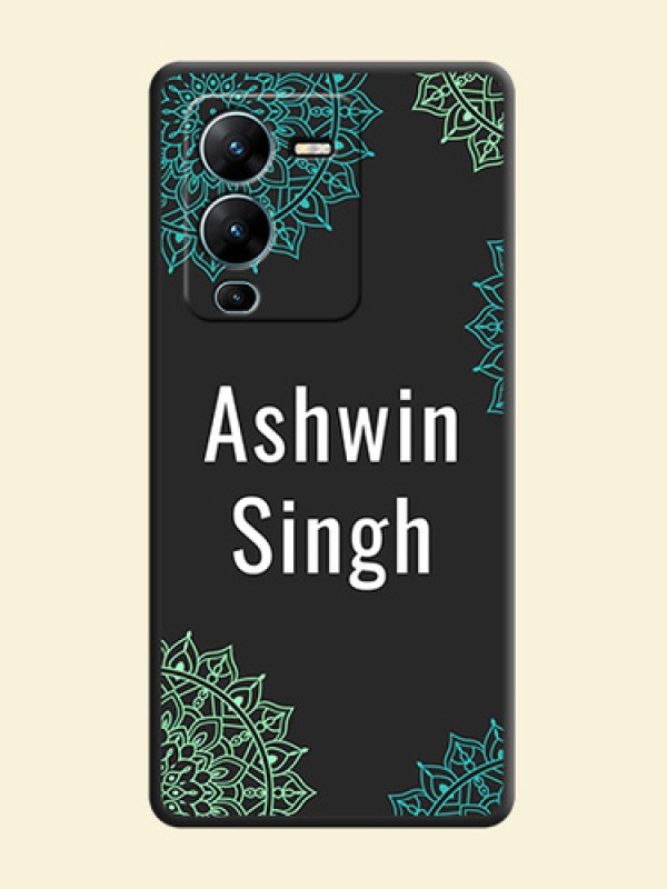 Your Name with Floral Design on Space Black Custom Soft Matte Back Cover - Vivo V25 Pro 5G