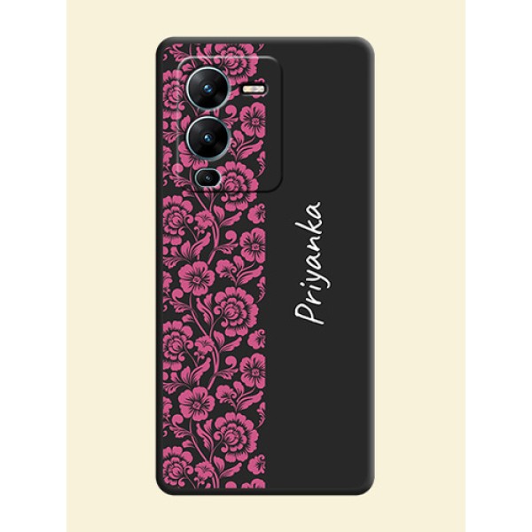 Pink Floral Pattern Design With Custom Text On Space Black Personalized Soft Matte Phone Covers -Vivo V25 Pro 5G Pink Floral Pattern Design With Custom Text On Space Black Personalized Soft Matte Phone Covers -Vivo V25 Pro 5G