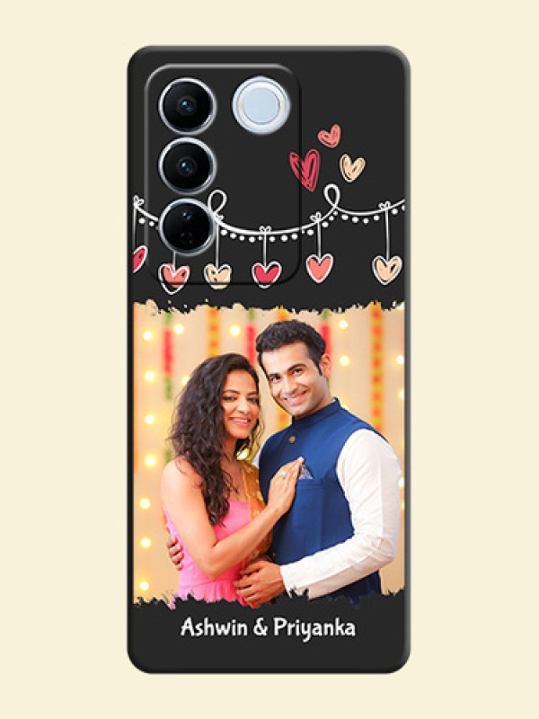 Pink Love Hangings with Name on Space Black Custom Soft Matte Phone Cases - Vivo V27 Pro