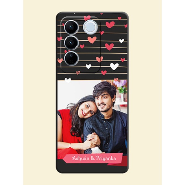 Love Pattern with Name on Pink Ribbon  on Photo on Space Black Soft Matte Back Cover - Vivo V27 Pro