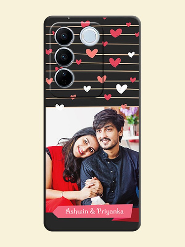 Love Pattern with Name on Pink Ribbon  on Photo on Space Black Soft Matte Back Cover - Vivo V27 Pro