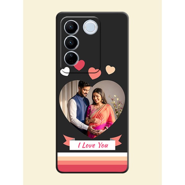 Love Shaped Photo with Colorful Stripes on Personalised Space Black Soft Matte Cases - Vivo V27 Pro Love Shaped Photo with Colorful Stripes on Personalised Space Black Soft Matte Cases - Vivo V27 Pro