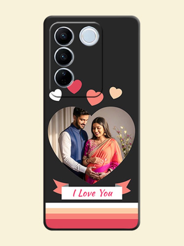 Love Shaped Photo with Colorful Stripes on Personalised Space Black Soft Matte Cases - Vivo V27 Pro
