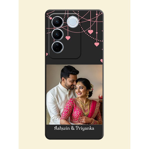 Pink Love Hangings with Text on Space Black Custom Soft Matte Back Cover - Vivo V27 Pro Pink Love Hangings with Text on Space Black Custom Soft Matte Back Cover - Vivo V27 Pro