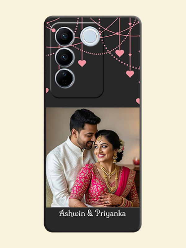 Pink Love Hangings with Text on Space Black Custom Soft Matte Back Cover - Vivo V27 Pro