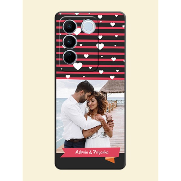 White Color Love Symbols with Pink Lines Pattern on Space Black Custom Soft Matte Phone Cases - Vivo V27 Pro White Color Love Symbols with Pink Lines Pattern on Space Black Custom Soft Matte Phone Cases - Vivo V27 Pro