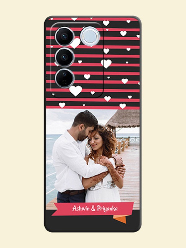 White Color Love Symbols with Pink Lines Pattern on Space Black Custom Soft Matte Phone Cases - Vivo V27 Pro