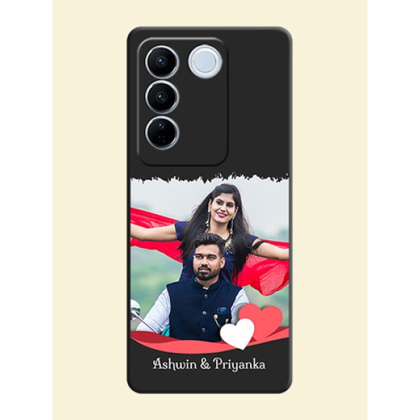 Pin Color Love Shaped Ribbon Design with Text on Space Black Custom Soft Matte Phone Back Cover - Vivo V27 Pro