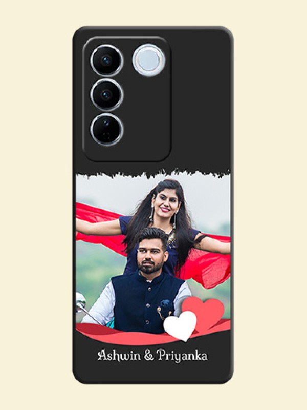 Pin Color Love Shaped Ribbon Design with Text on Space Black Custom Soft Matte Phone Back Cover - Vivo V27 Pro