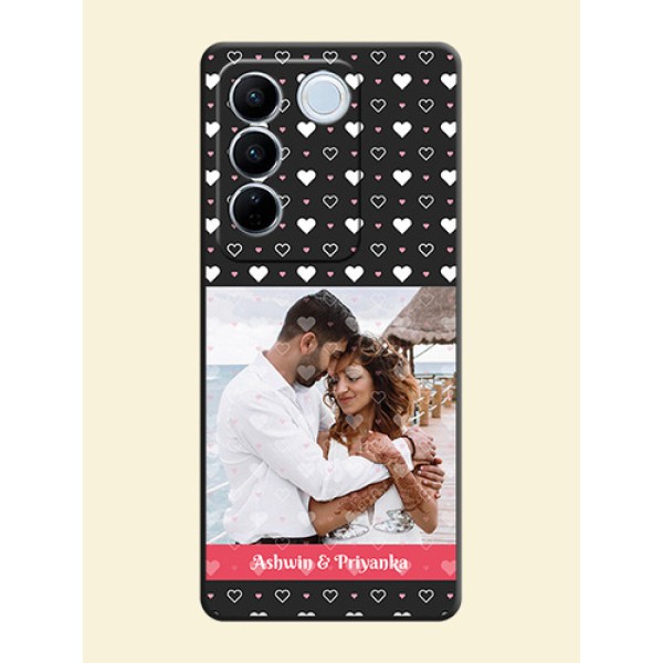 White Color Love Symbols with Text Design on Photo on Space Black Soft Matte Phone Cover - Vivo V27 Pro White Color Love Symbols with Text Design on Photo on Space Black Soft Matte Phone Cover - Vivo V27 Pro