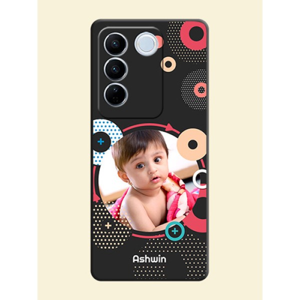 Multicoloured Round Image on Personalised Space Black Soft Matte Cases - Vivo V27 Pro Multicoloured Round Image on Personalised Space Black Soft Matte Cases - Vivo V27 Pro