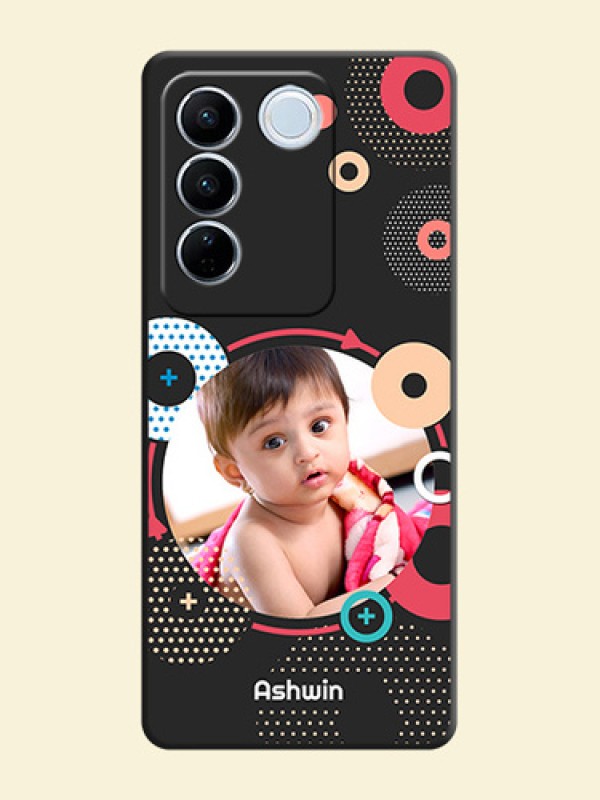 Multicoloured Round Image on Personalised Space Black Soft Matte Cases - Vivo V27 Pro