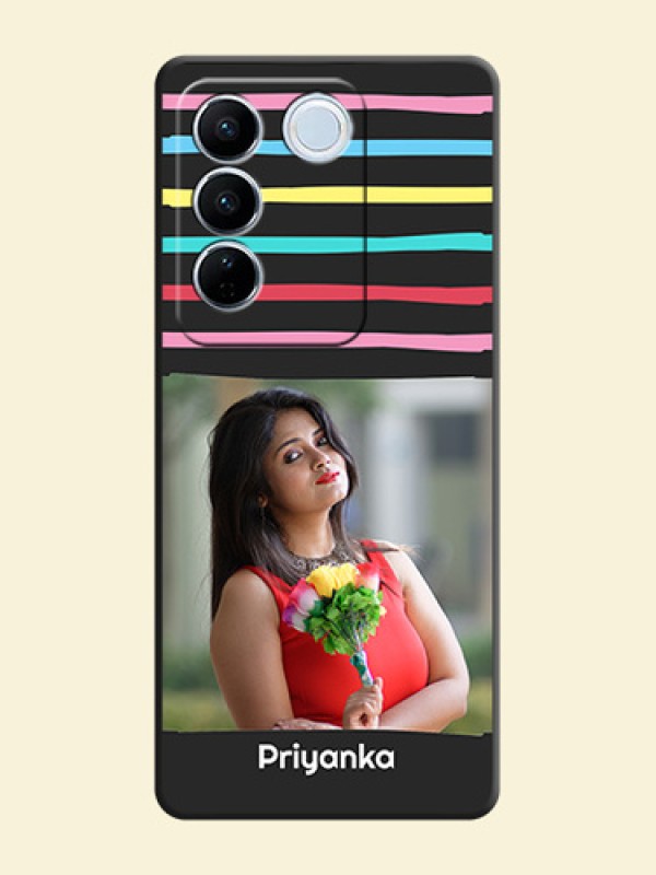 Multicolor Lines with Image on Space Black Personalized Soft Matte Phone Covers - Vivo V27 Pro