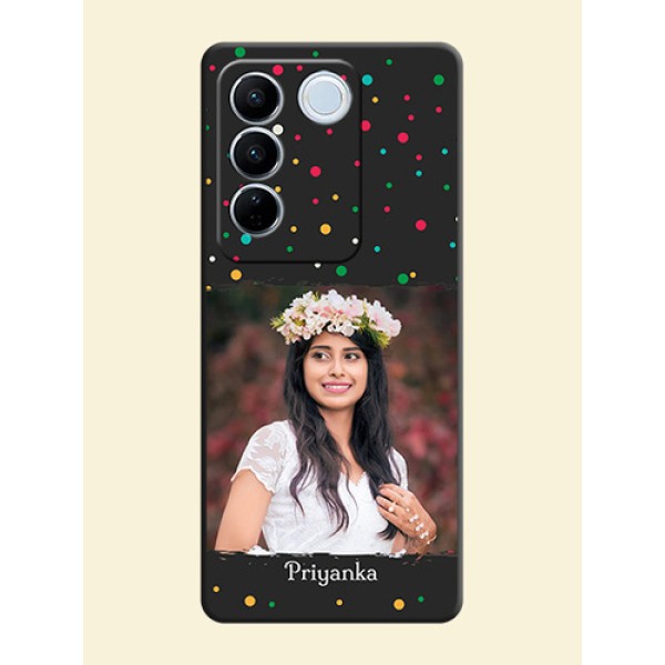 Multicolor Dotted Pattern with Text on Space Black Custom Soft Matte Phone Back Cover - Vivo V27 Pro Multicolor Dotted Pattern with Text on Space Black Custom Soft Matte Phone Back Cover - Vivo V27 Pro