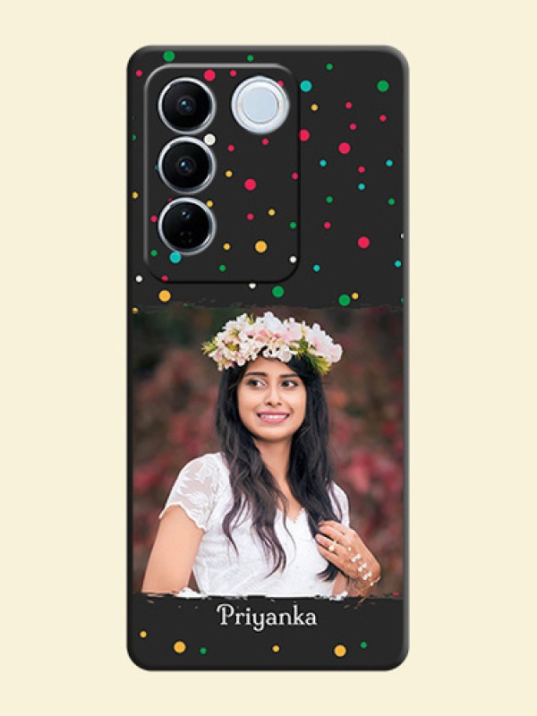 Multicolor Dotted Pattern with Text on Space Black Custom Soft Matte Phone Back Cover - Vivo V27 Pro