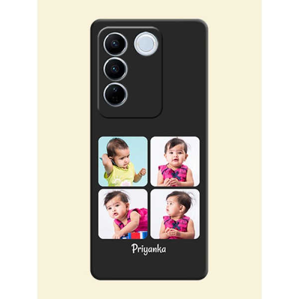 Floral Art with 6 Image Holder on Photo on Space Black Soft Matte Mobile Case - Vivo V27 Pro