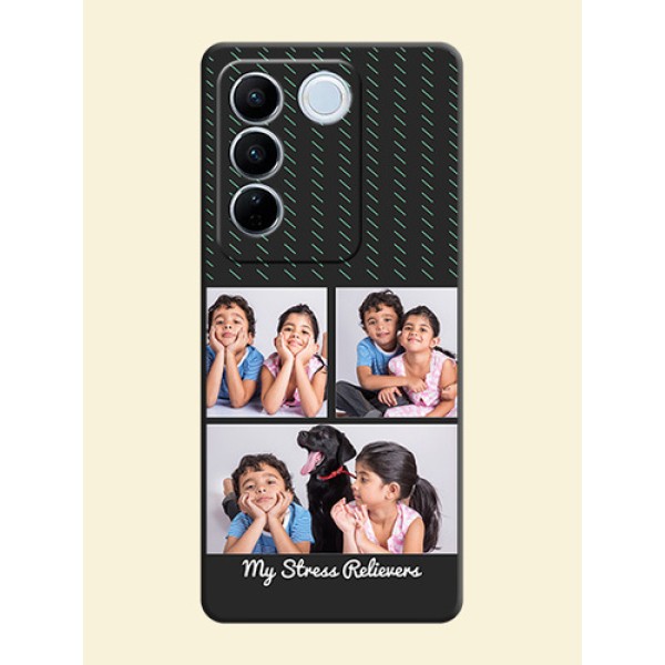 Cross Dotted Pattern with 2 Image Holder on Personalised Space Black Soft Matte Cases - Vivo V27 Pro Cross Dotted Pattern with 2 Image Holder on Personalised Space Black Soft Matte Cases - Vivo V27 Pro