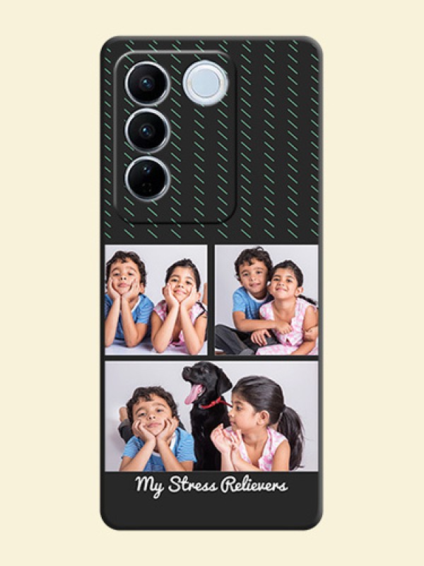 Cross Dotted Pattern with 2 Image Holder  on Personalised Space Black Soft Matte Cases - Vivo V27 Pro