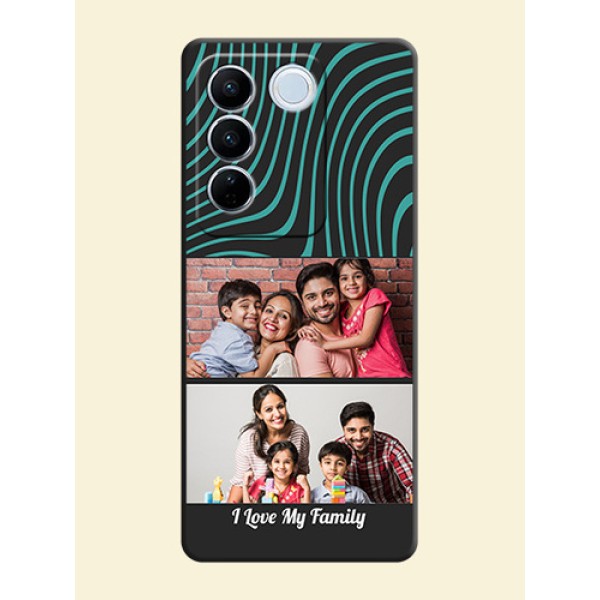 Wave Pattern with 2 Image Holder on Space Black Personalized Soft Matte Phone Covers - Vivo V27 Pro Wave Pattern with 2 Image Holder on Space Black Personalized Soft Matte Phone Covers - Vivo V27 Pro