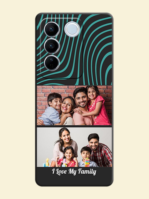 Wave Pattern with 2 Image Holder on Space Black Personalized Soft Matte Phone Covers - Vivo V27 Pro