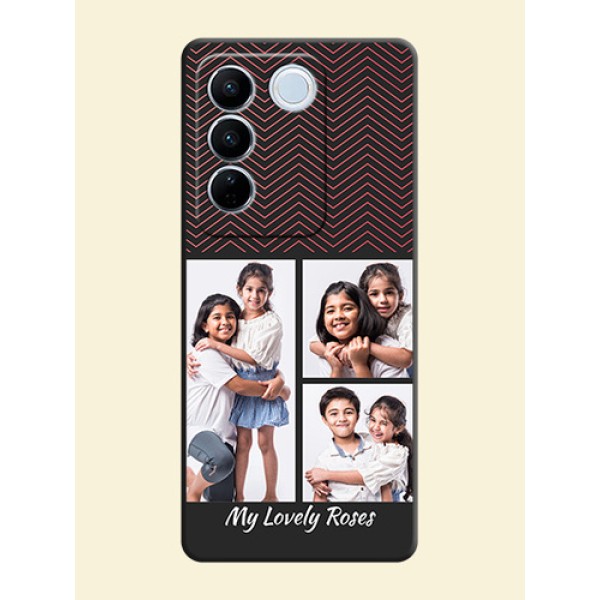 Wave Pattern with 3 Image Holder on Space Black Custom Soft Matte Back Cover - Vivo V27 Pro Wave Pattern with 3 Image Holder on Space Black Custom Soft Matte Back Cover - Vivo V27 Pro