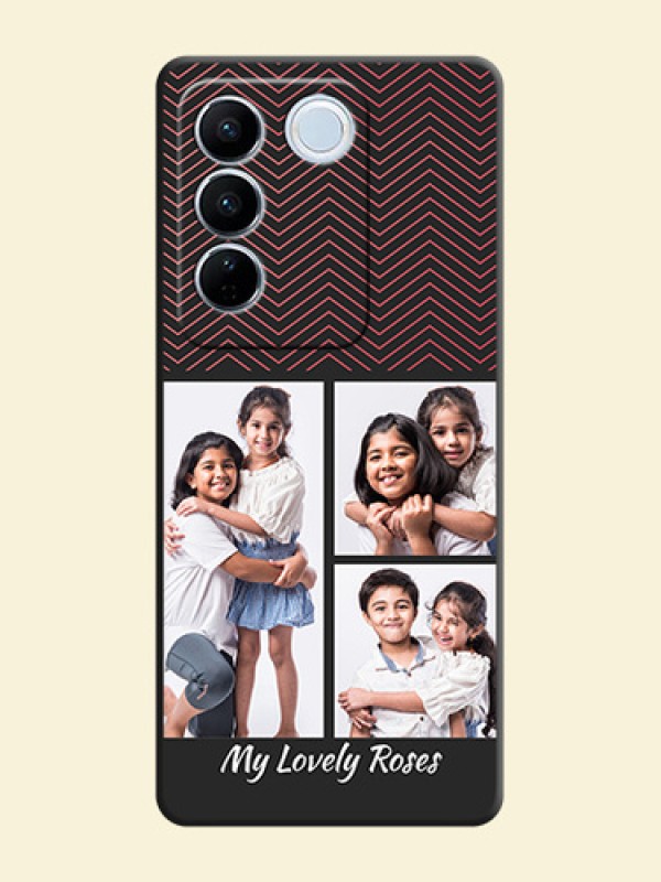Wave Pattern with 3 Image Holder on Space Black Custom Soft Matte Back Cover - Vivo V27 Pro