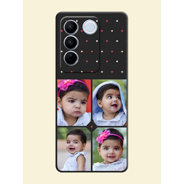 Multicolor Dotted Pattern with 4 Image Holder on Space Black Custom Soft Matte Phone Cases - Vivo V27 Pro Multicolor Dotted Pattern with 4 Image Holder on Space Black Custom Soft Matte Phone Cases - Vivo V27 Pro