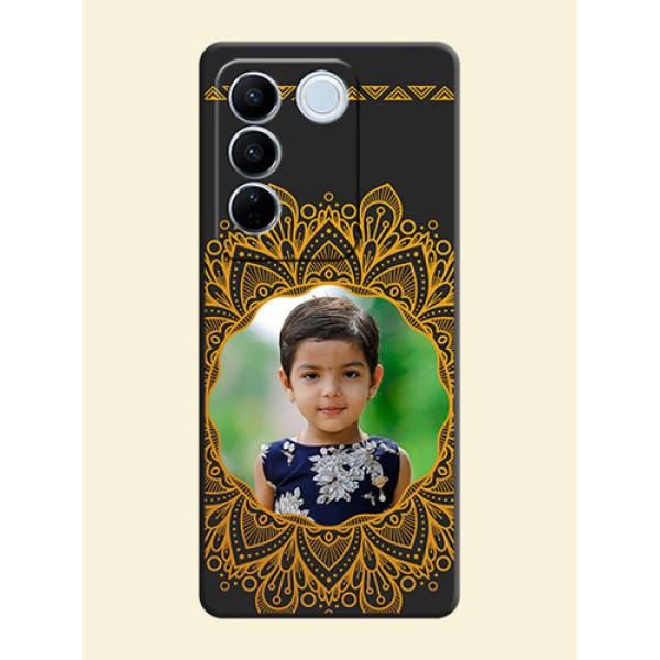 Round Image with Floral Design on Photo on Space Black Soft Matte Mobile Cover - Vivo V27 Pro Round Image with Floral Design on Photo on Space Black Soft Matte Mobile Cover - Vivo V27 Pro