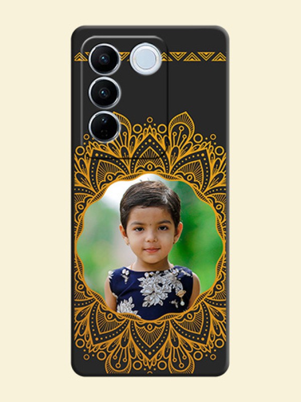 Round Image with Floral Design on Photo on Space Black Soft Matte Mobile Cover - Vivo V27 Pro