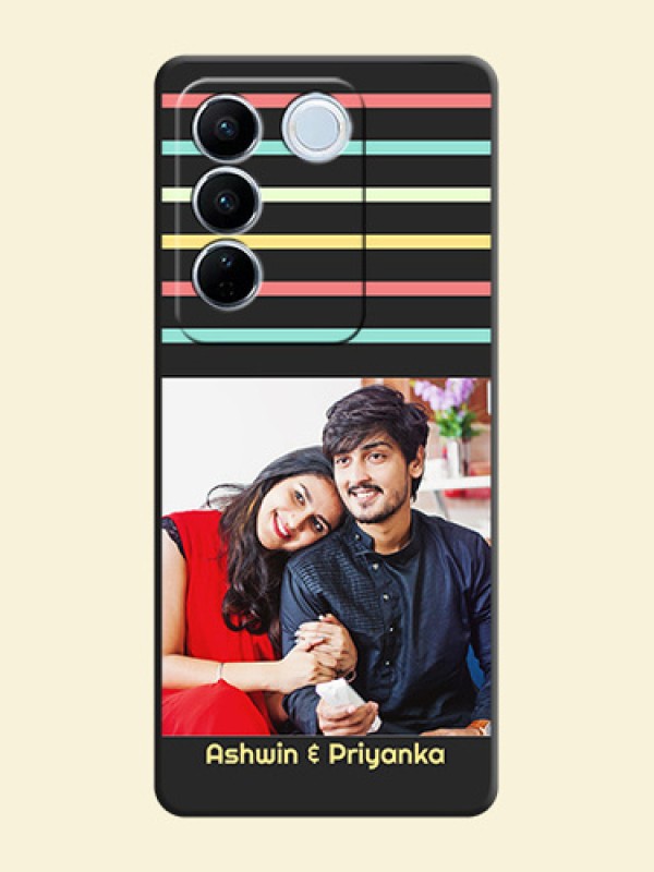 Color Stripes with Photo and Text on Photo on Space Black Soft Matte Mobile Case - Vivo V27 Pro