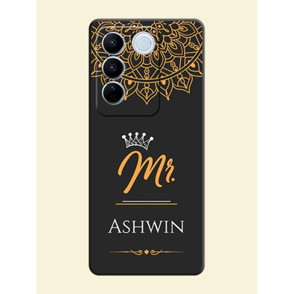 Mr Name with Floral Design  on Personalised Space Black Soft Matte Cases - Vivo V27 Pro