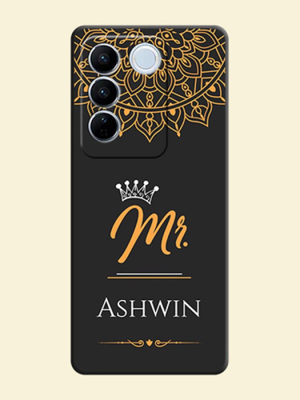 Mr Name with Floral Design  on Personalised Space Black Soft Matte Cases - Vivo V27 Pro