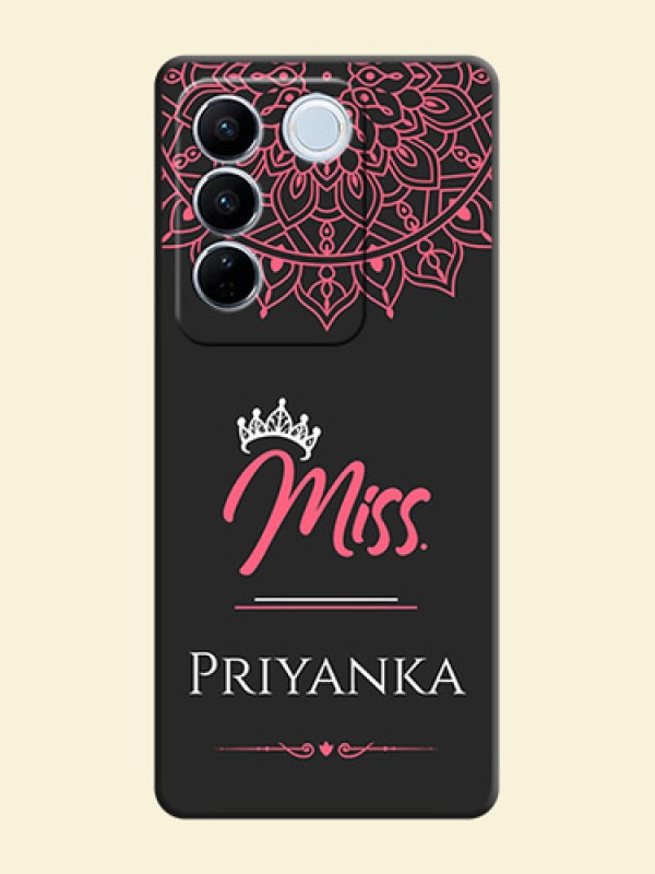 Mrs Name with Floral Design on Space Black Personalized Soft Matte Phone Covers - Vivo V27 Pro